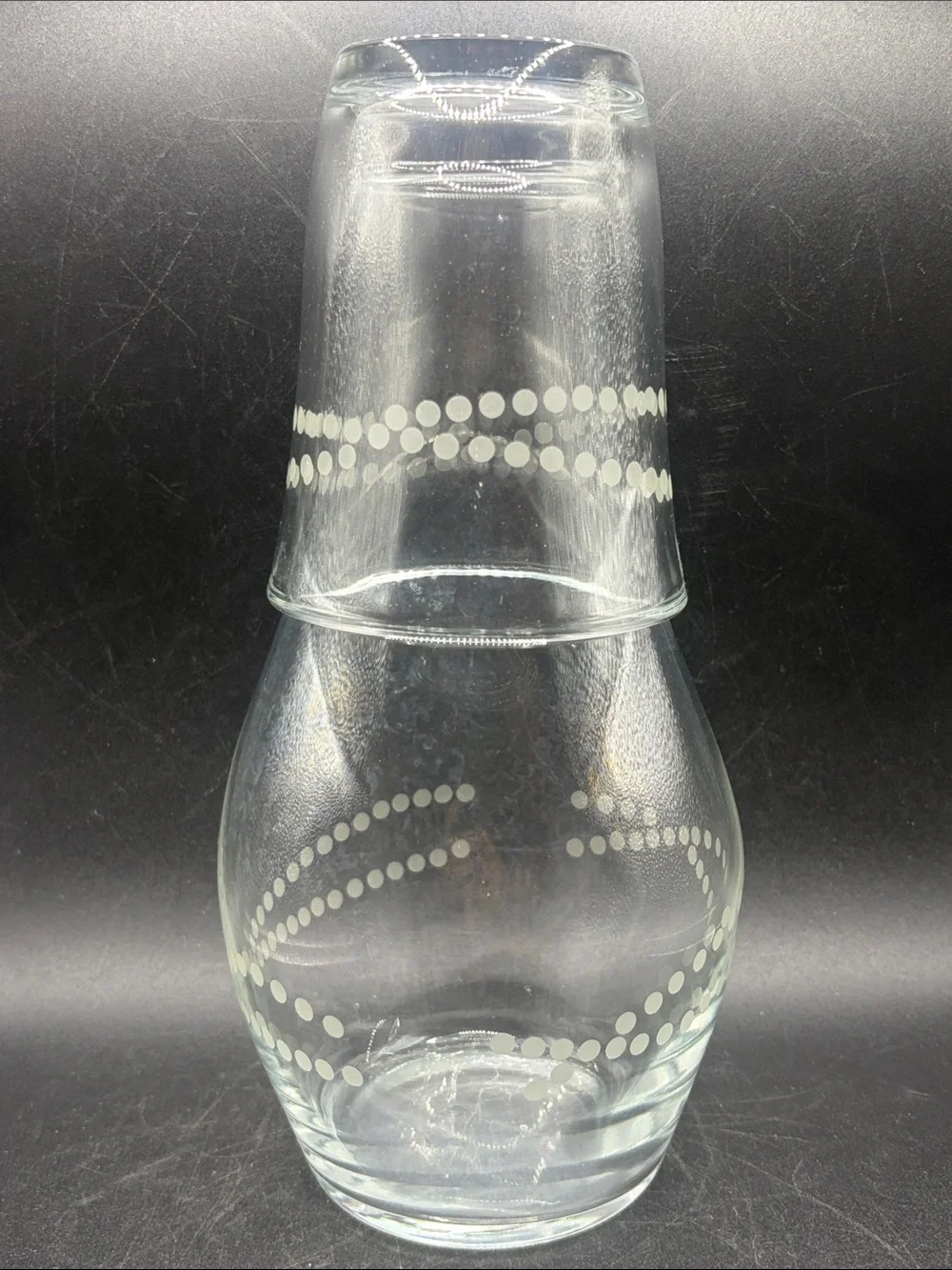 Crisa Glass Vintage Bedside Carafe Decanter & Cup Polka Dot Pattern Glassware
